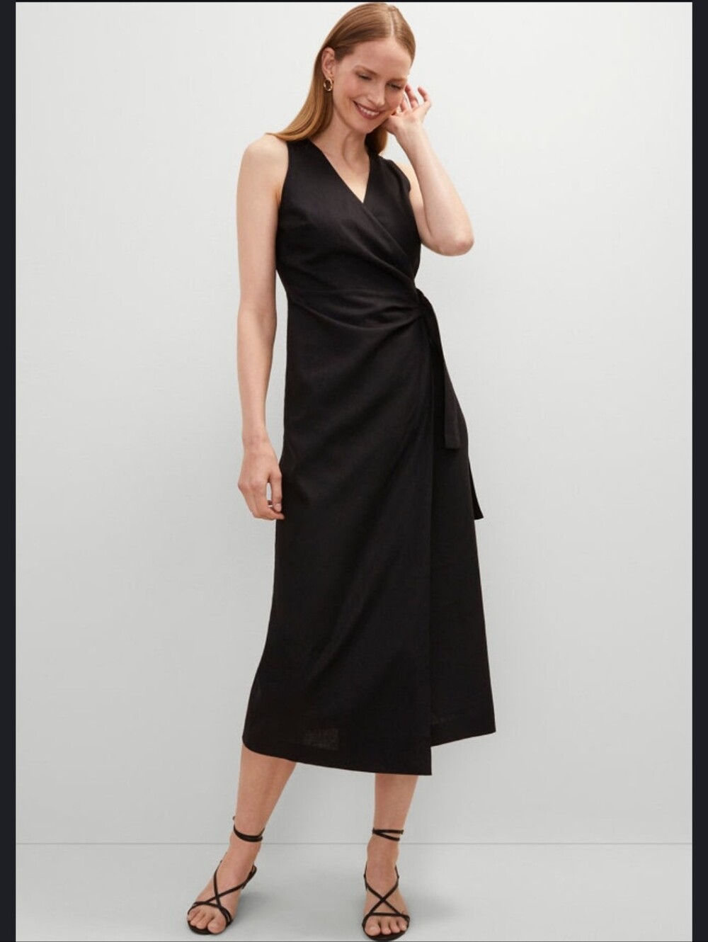New With TAG Ann Taylor Black Sleeveless V Neck Wrap Midi Dress Size 2